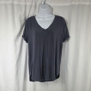 Recreation Shirt Womens Large Gray V Neck Short Sleeve Basic Modal Tee Top